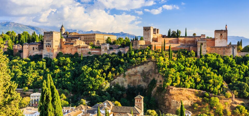 Alhambra of Granada, Spain. Alhambra fortress and Albaicin late afternoon.