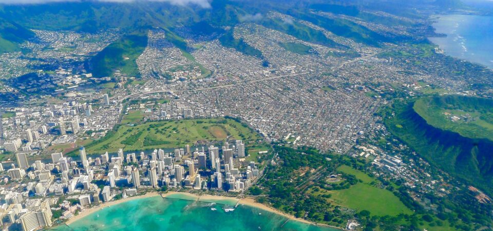 Waikiki in Honolulu on Oahu aerial view