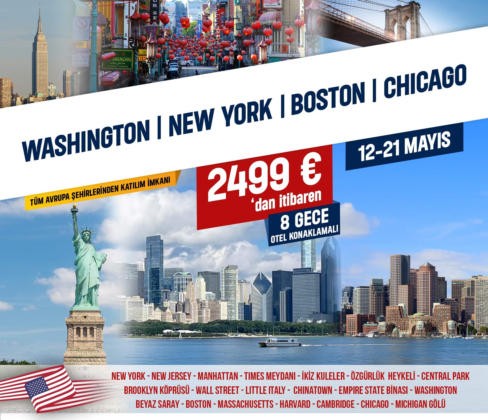 Almanya ve Avrupa çıkışlı Washington, New York, Boston ve Chicago Turu