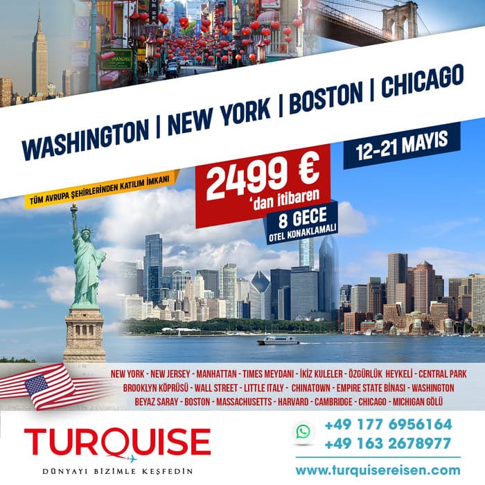Almanya ve Avrupa çıkışlı Washington, New York, Boston ve Chicago Turu